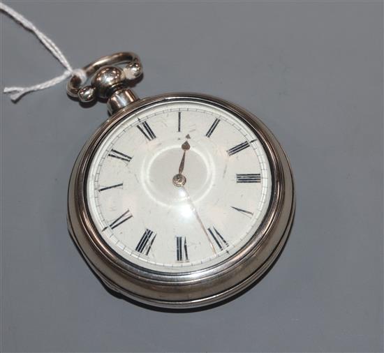 A Victorian silver pair-cased key-wind pocket watch,